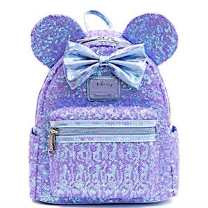 Loungefly Disney Mini Backpack, Minnie Mouse Celebration Iridescent Sequin